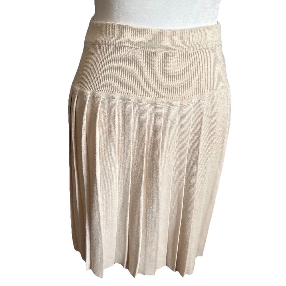 Liz Claiborne Cream Skirt Cashmere Wool Pleated Knit Women S Petite Sweater Vtg